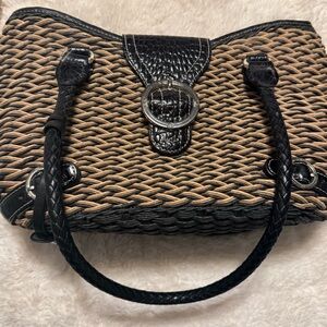 Brighton Elegant Black and Tan Woven Handbag brighton